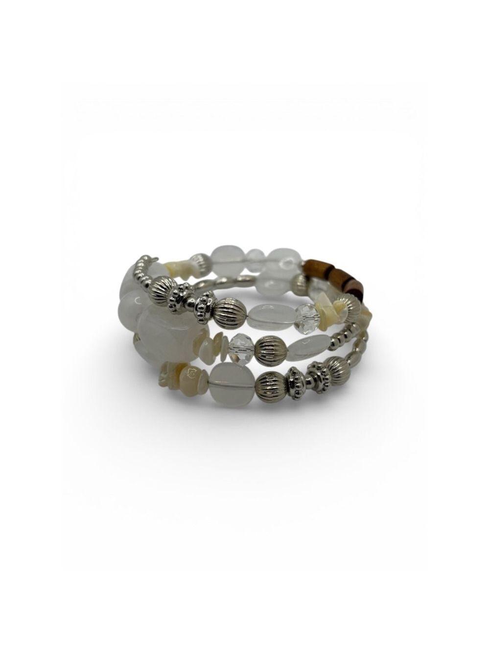 White & Silver Beaded Coil Bracelet NWOT